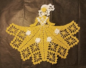 Crochet Crinoline Lady Doily - Ms. Daffodil - Yellow and White