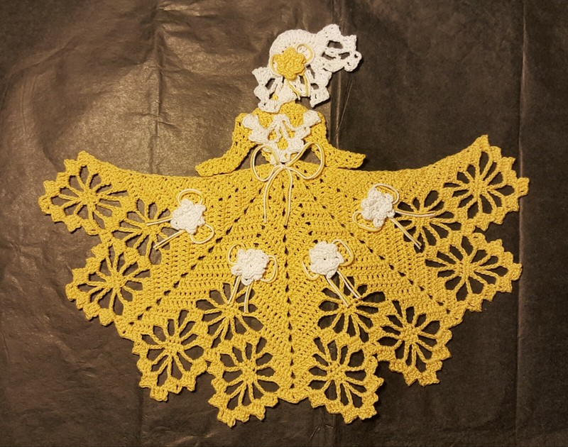 Crochet Crinoline Lady Doily - Ms. Daffodil - Yellow and White