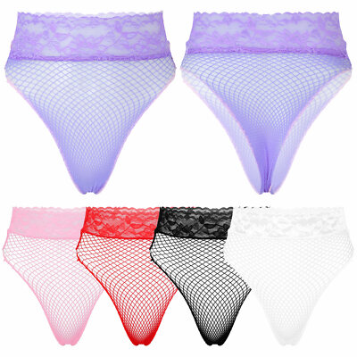 DE Damen Netz Slip Spitzen String Tanga Hohe Taille Unterhosen Thong Reizwäsche