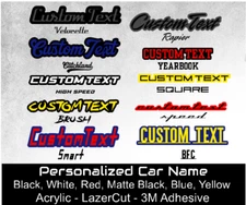 Custom Laser Cut Car Fender Acrylic Emblem Badge MULTI COLOR Custom Text Names