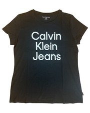 NEW CALVIN KLEIN JEANS Woman s Short Sleeve Crew Neck T-shirt Top Black Large