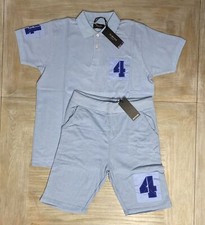 Mens Polo Shirt Shorts Tracksuit Set Blue Large RRP £60 King Kouture Summer