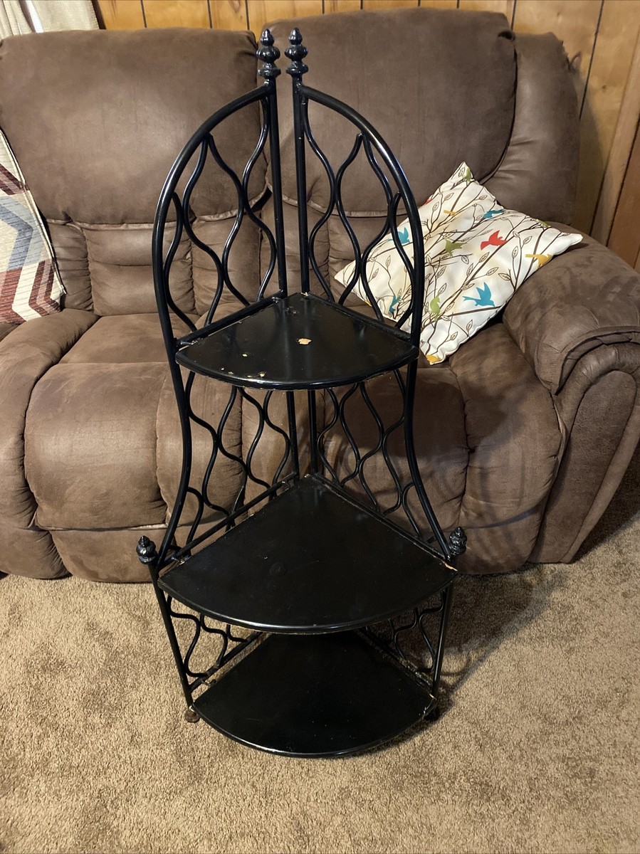 Vintage Cast Iron Folding Metal 3-Tier Corner Shelf Etagere Plant