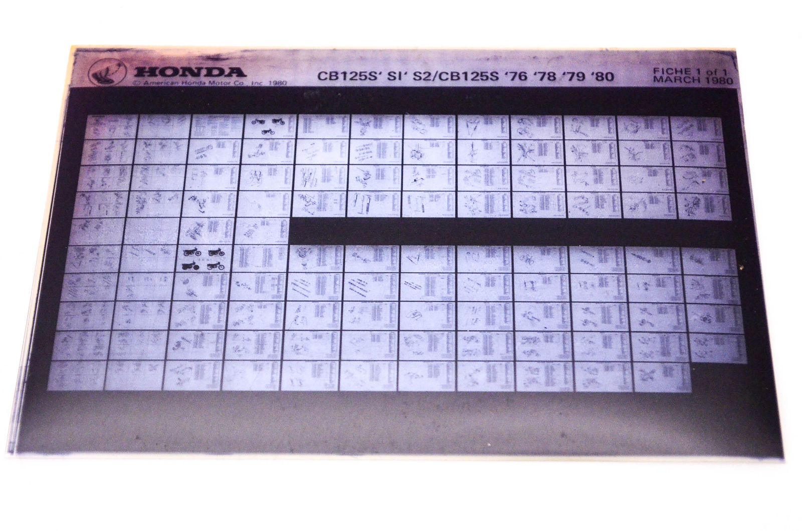 OEM Honda CB125S, SI, S2/CB125S 1980/March '76 - '80 Parts Catalog Microfiche