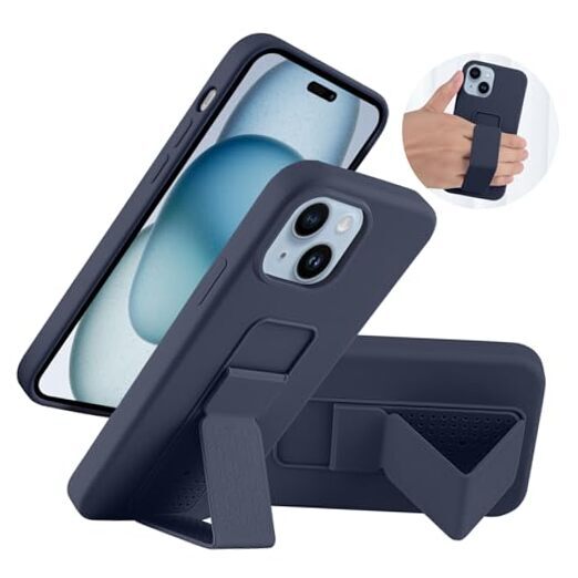 LAUDTEC Silicone case with Stand/Kickstand,Vertical and iPhone 15 plus Blue