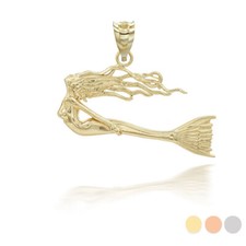 Gold Swimming Mermaid Pendant Necklace ( Avai...