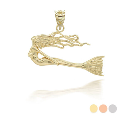 Gold schwimmende Meerjungfrau Anhänger Halskette (erhältlich in gelb/rose/weiß)