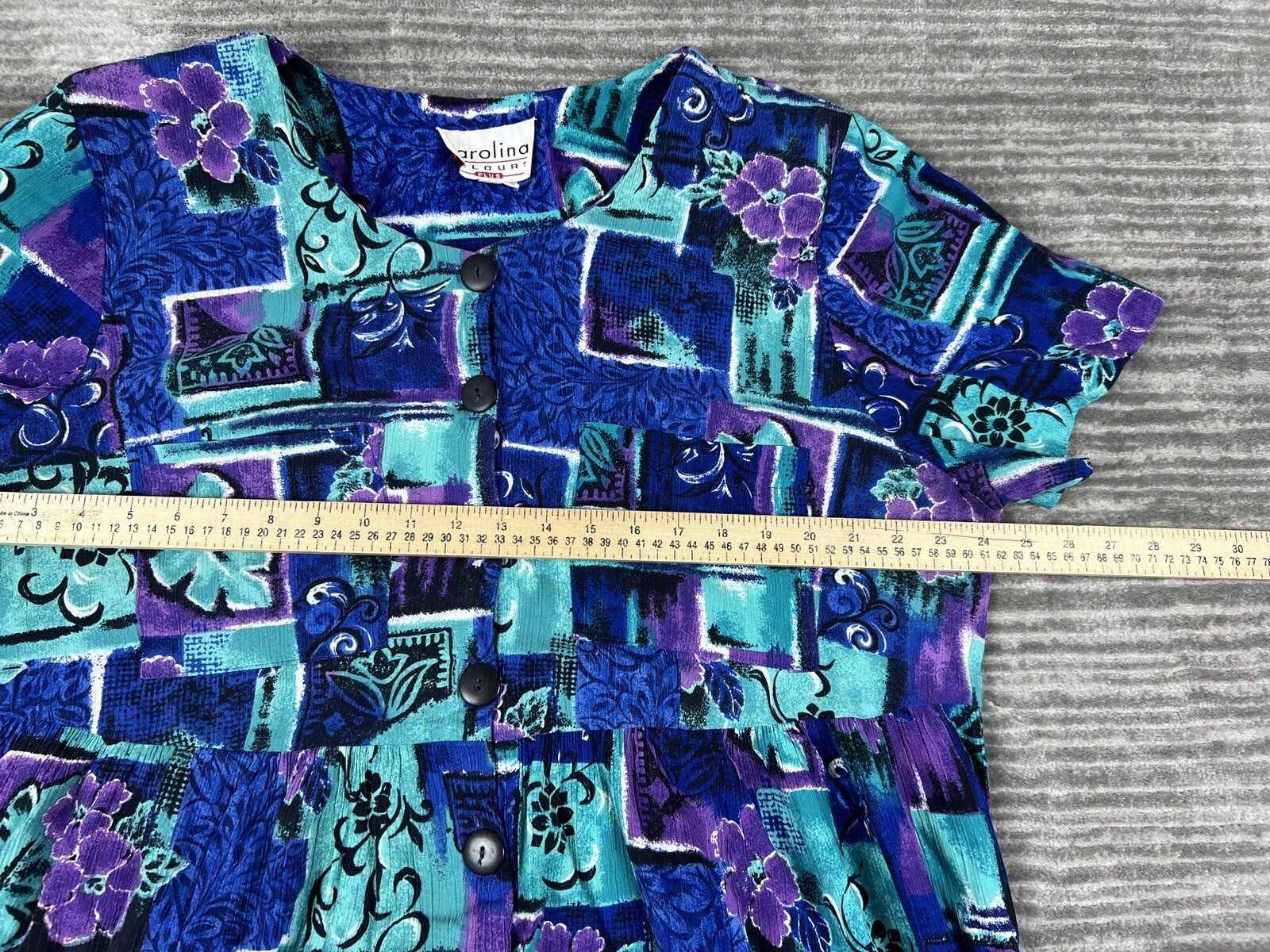 Carolina Colours Dress Womens 16 Blue Button Up MAXI Made in USA