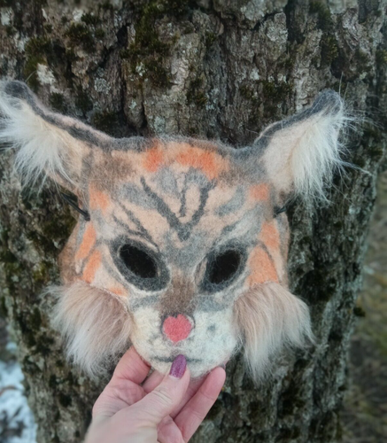 Childrens felted cat lynx mask.Therian cat mask.Festival headdress.cosplay - Picture 4 of 15