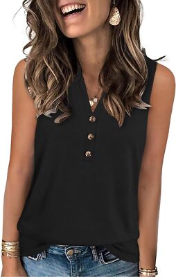Womens Summer V Neck Tank Top Sleeveless Loose Fit Lightweight Casual Blouse