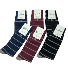 Lot 6 Pairs Mens Socks 9 - 13 Crew Socks Dress Socks Striped Combed Cotton Vybe
