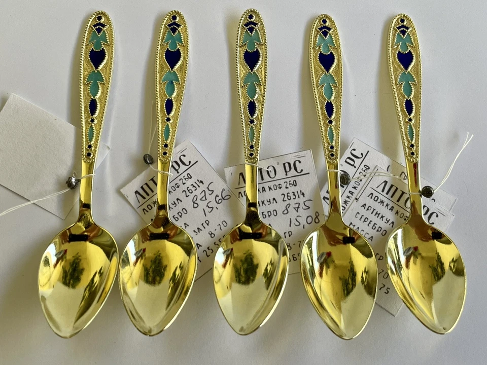 Cuchara de plata antigua esmalte ruso taza de oro cuenco salero huevo Kovsh esterlina Foto 4 de 4