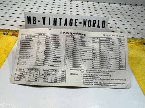 Mercedes 01 W208 CLK320 cabriolet under hood fuse designation US OEM 1 Sheet - Picture 13 of 17