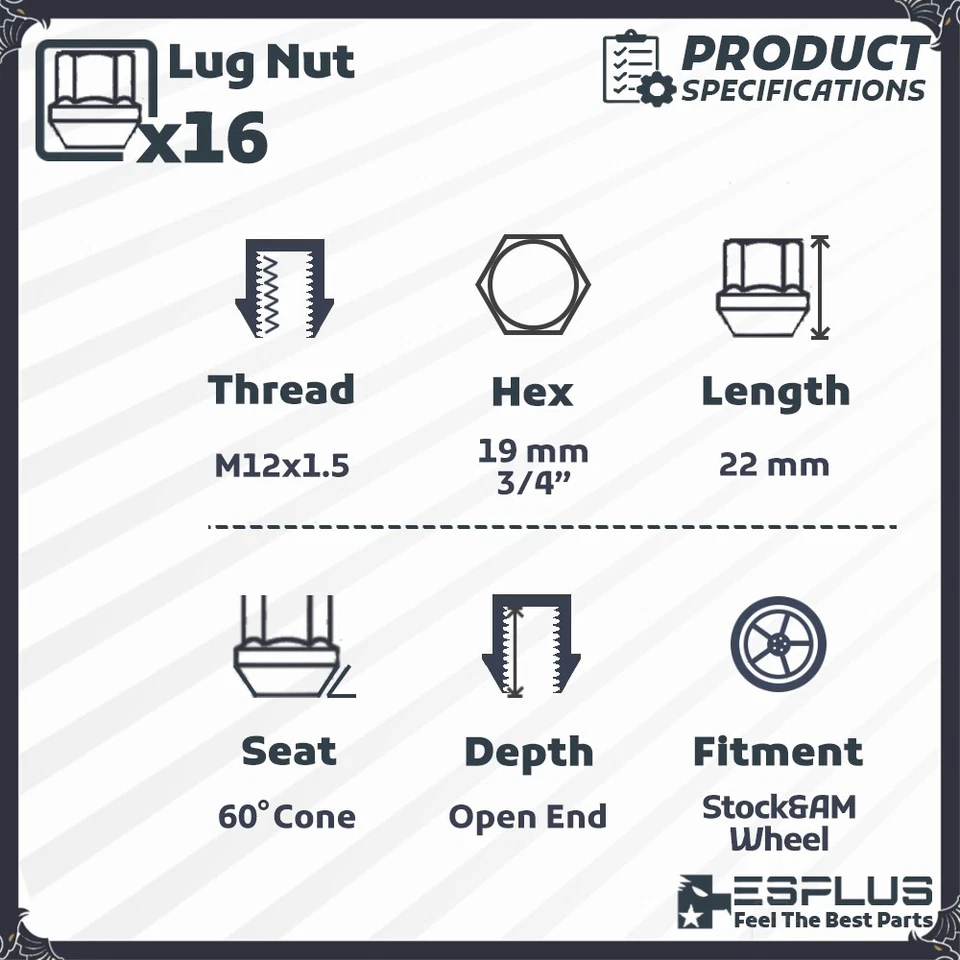 16 хромированных зажимных гаек Kia Open Lug Nut M12x1,5 с 4 зажимами Magentis/Optima/Rio/Sephia/Spectra - Изображение 2 из 4