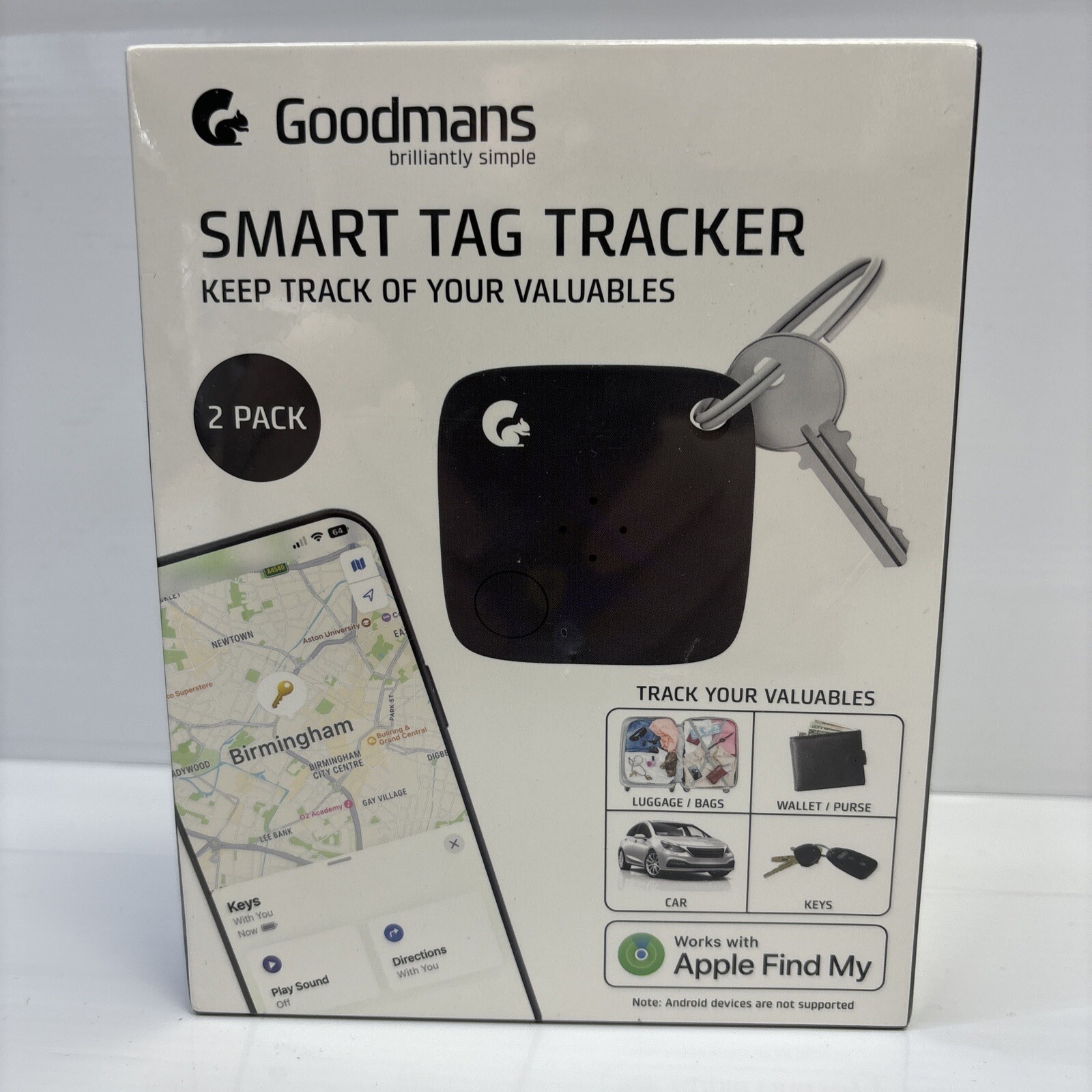 Brand New & Sealed Goodmans Smart Tag Tracker (2Pack) White Free