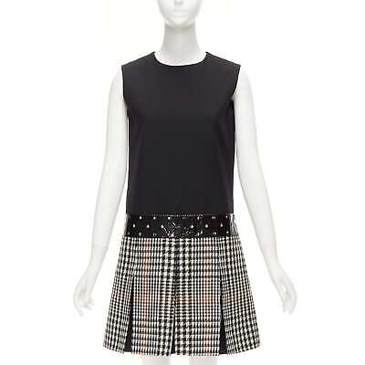 Robe évasée YVES SAINT LAURENT 2011 Runway laine noire pied de poule coupe FR36 soldes S