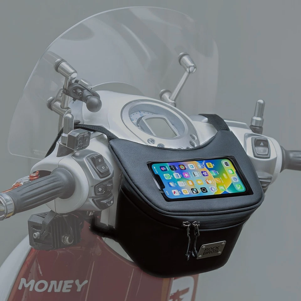 ROCKBROS Handlebar Storage Bag Motorcycle Bike Handle Bar Bag w/6.2" Phone Pouch - Image 2 of 4