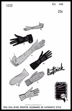 BUTTERICK # 1232 GLOVES Fabric Sewing Pattern Women's Vintage 1940's U-PICK Size