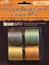 S-LON, Bead Cord, 4 Color Mix, "Light" .5mm 3 Ply Bonded Twisted Nylon Cord