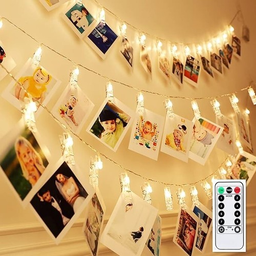 Photo Hanging Clips String 50LED String Lights 17ft 8 Modes with Remote Function - Picture 2 of 5