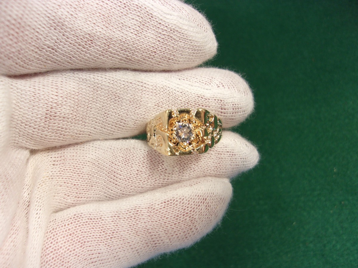 HANDSOME RARE OLD VTG MEN'S 18K YELLOW GOLD PLATED NUGGET STYLE