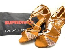 NEW SUPADANCE Sz5 - S1082  3.0" Stiletto Heel Dark Tan Satin  Rhinestones w Bag