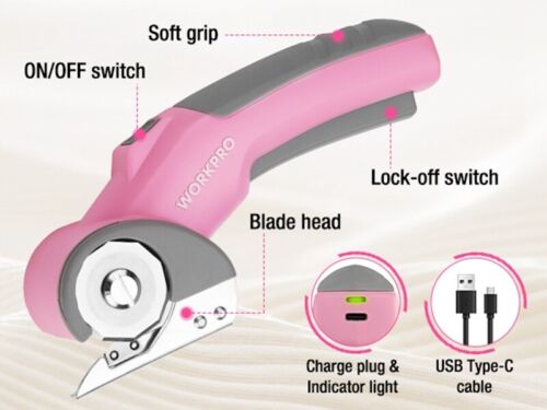 WORKPRO Crafting Cordless Electric Scissors 4V Rotary Cutter Rechargeable Shears - Picture 2 of 14