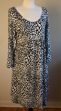 Madison L Black White Leopard Print Long Sleeve Scoop Neck Modal Dress