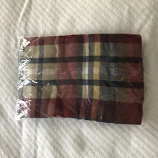 blanket scarf red blue yellow white plaid wrap shawl acrylic poly blend NWT