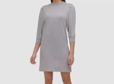 $90 Tommy Hilfiger Women's Gray Dolman-Sleeve French Terry Shift Dress Size L