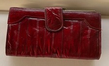Vintage Burgundy Genuine Eel Skin Wallet, Checkbook and Coin purse ALL-IN-ONE