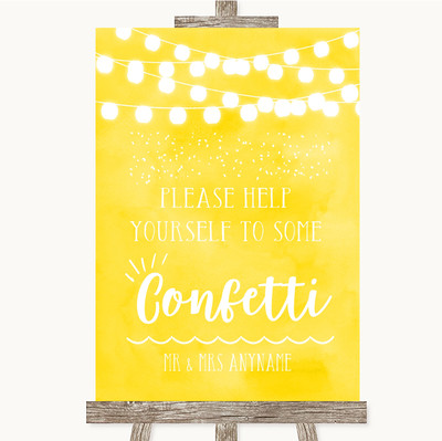Personalisiertes Hochzeitsschild gelb Aquarell Lichter Nimm etwas Konfetti