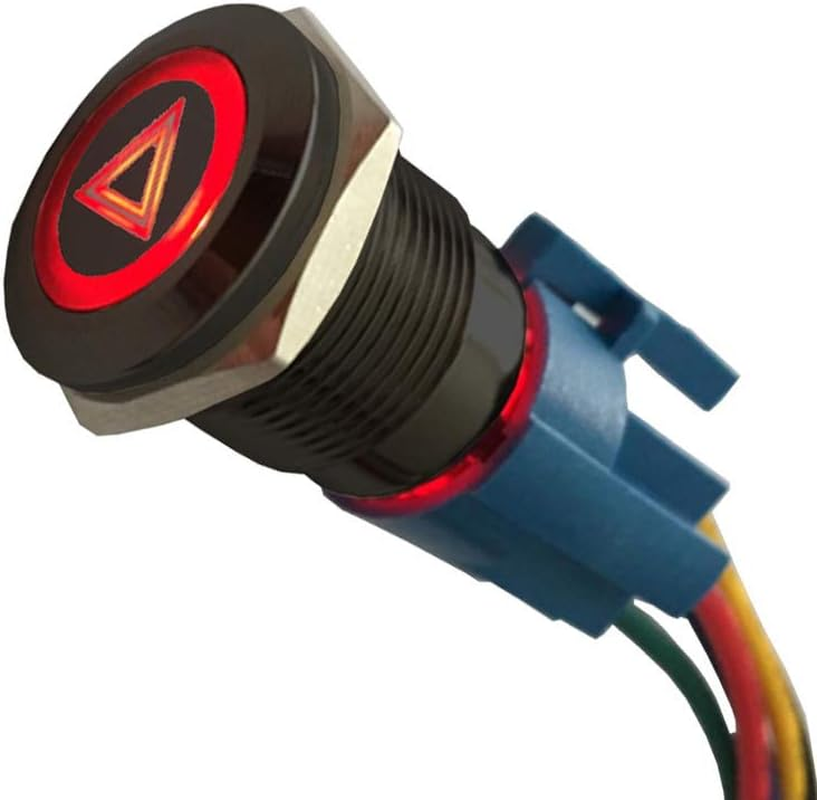 12V Car Vehicle Red LED Light Hazard Emergency Warning Push Button Metal Toggle