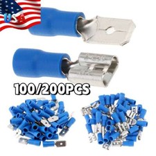 100/200x Blue Male Female Spade Blade Connectors Insulated Wire Crimp Terminal