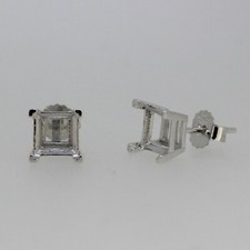 Sterling Silver Semi Mount Earrings Setting Princess Cut SQ 6x6 mm Stud