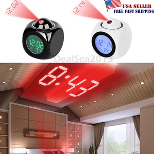 Details About Alarm Clock Led Wall Ceiling Projection Lcd Digital Voice Talking Temperature Us