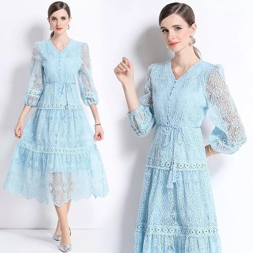 Robe Sugarhill Boutique Harriet - Dentelle Au Crochet Bleue - Taille L - Neuf Avec étiquettes