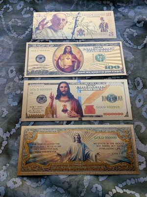 4 24k Gold Foil Pope and Jesus Banknote Christ Christianity Collectable Gift set