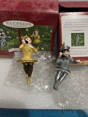 Hallmark Set Of 2 Ornaments 2001 Friendly Elves, Cute Elves Talking On The Phone