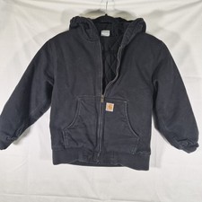 Carhartt Kids Hooded Zip Jacket Youth Medium 10-12 Black Workwear Canvas Coat