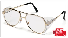 Pyramex Pathfinder Aviator Safety Glasses with Gold Frame and Clear Lens
