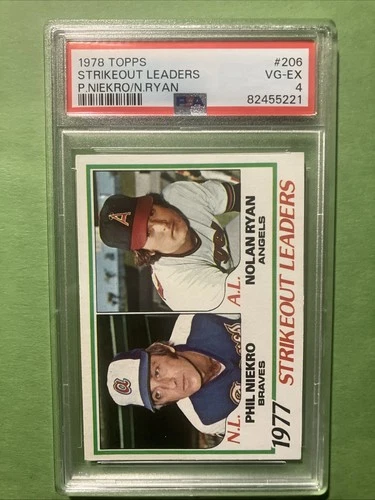 1978 TOPPS BASEBALL #206 STRIKEOUT LDRS⚾️ NOLAN RYAN/ PHIL NIEKRO PSA 4