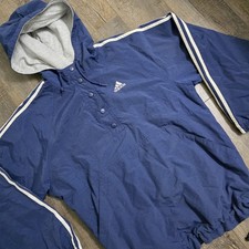 Vintage Adidas Windbreaker Jacket Mens Medium Blue Jersey Lined Adirondack 90s