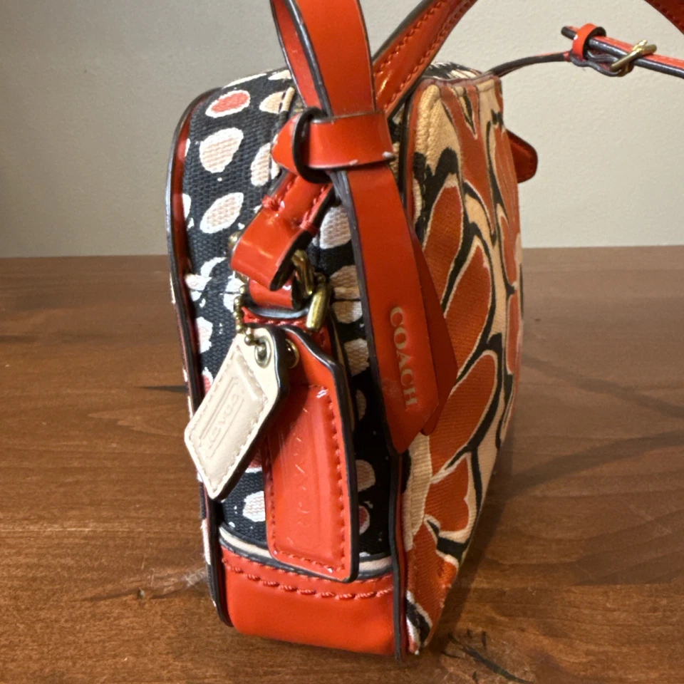 Bolso Bandolera Raro Coach Amapola Floral Estampado Bufanda Vuelo Rojo Lona Patente Foto 2 de 4
