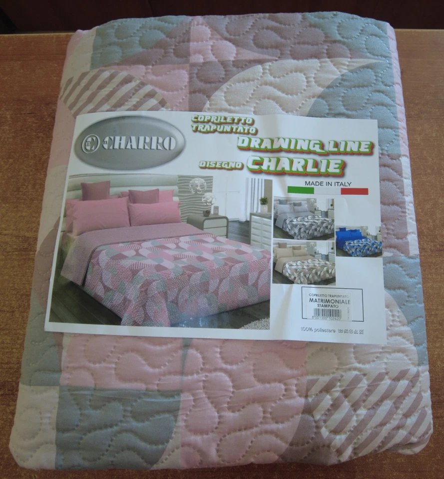 Trapuntino Copriletto Matrimoniale Charro Drawing Line 260x260 Made in Italy - Immagine 2 di 4