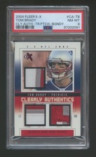 PSA 8 TOM BRADY 2004 FLEER EX TRIPLE GAME WORN PATCHES LOGO #D 02/13 HOF AMAZING