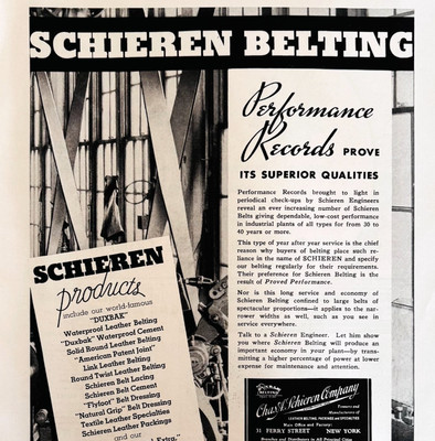 1936 Schieren Belting Advertisement Industrial Belts Packings New York F15B