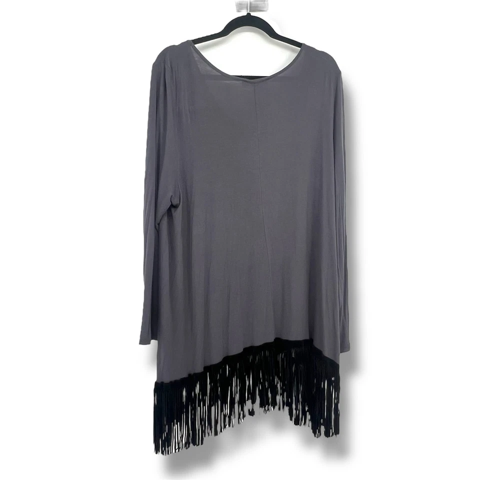 Top túnica para mujer CHATOYANT gris pizarra con flecos 3X Western Whimsigoth Rodeo Foto 4 de 4