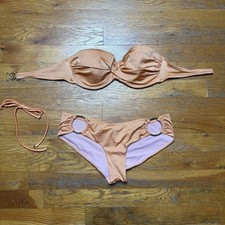 Victoria Secret Twist Top Bikini Set Peach Underwire Bandeau Metal Accents 34B