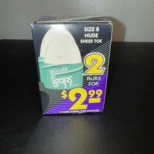 VTG NIB Leggs Regular Sheer Toe Pantyhose NUDE 2 PAIR Box Sz B Sealed